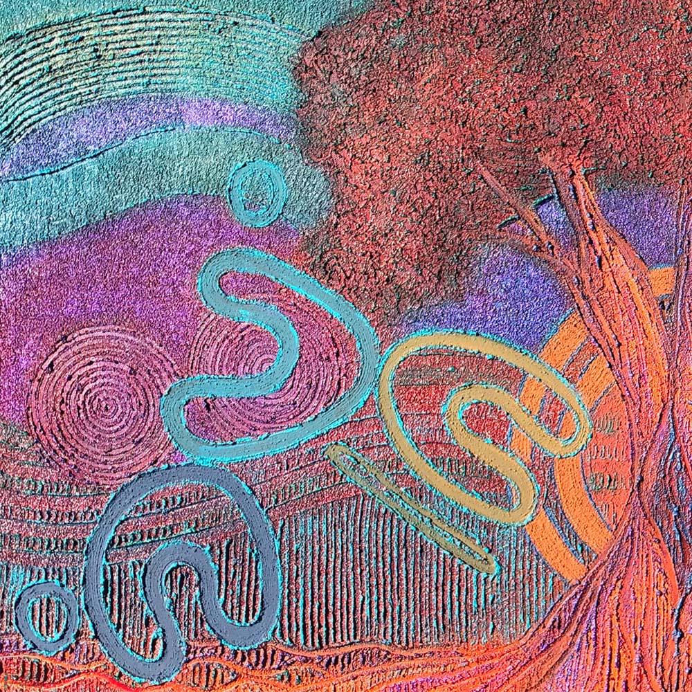 close up of Mob Malang - Family Together Aboriginal artwork by Saretta