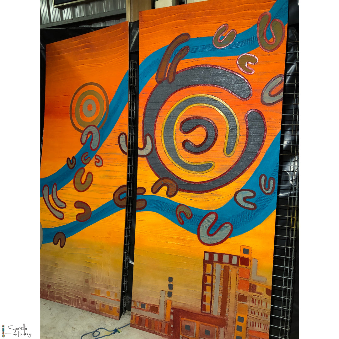 Burbuga Mura - Rising Path Mural for Laing O'Rourke - Saretta Art & Design