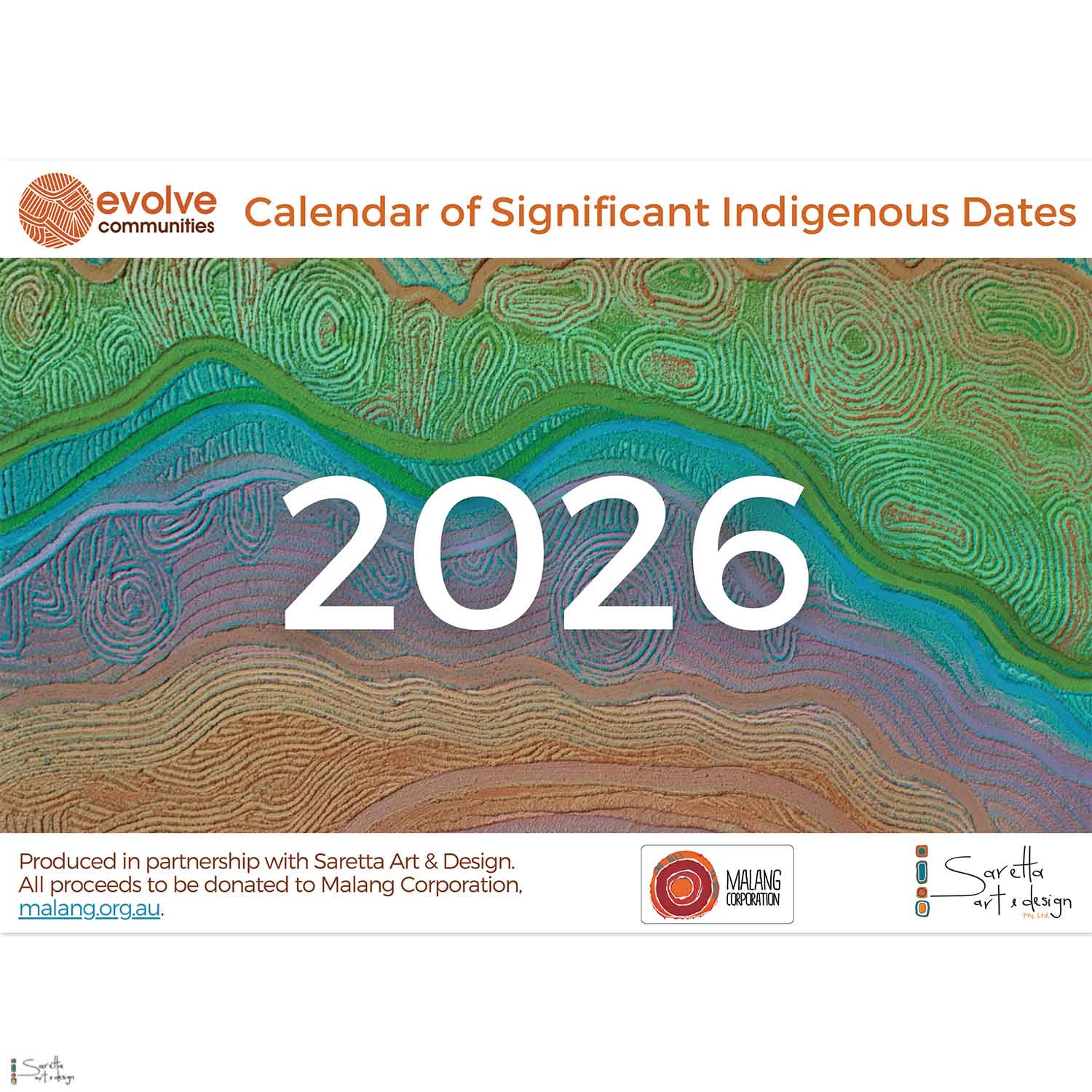 Calendar cover for 2026 with indigenous design and branding