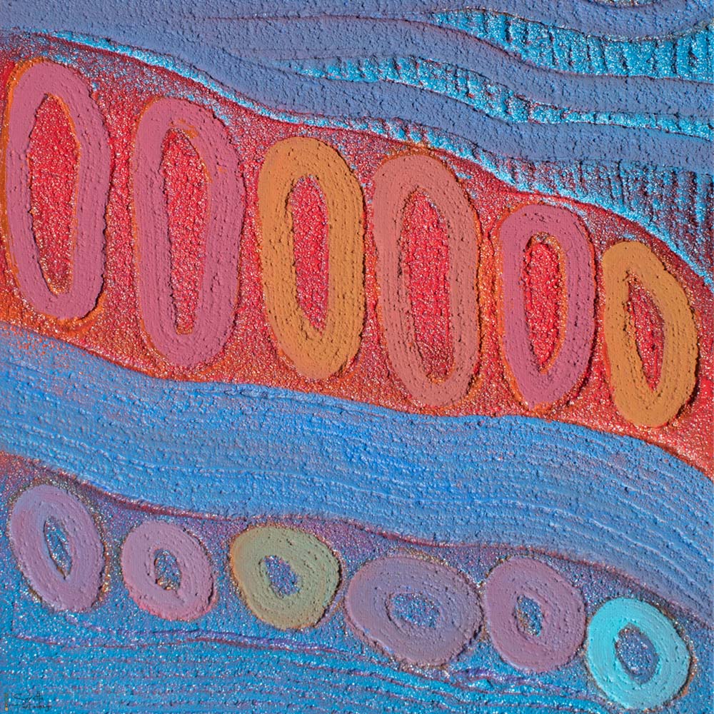 close up of Pantimay – Message series 8 Aboriginal artwork by Saretta