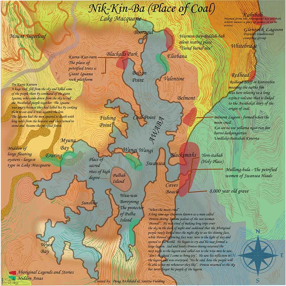 Nik-Kin-Ba (Place of coal) Lake Macquarie cultural map - Saretta Art & Design